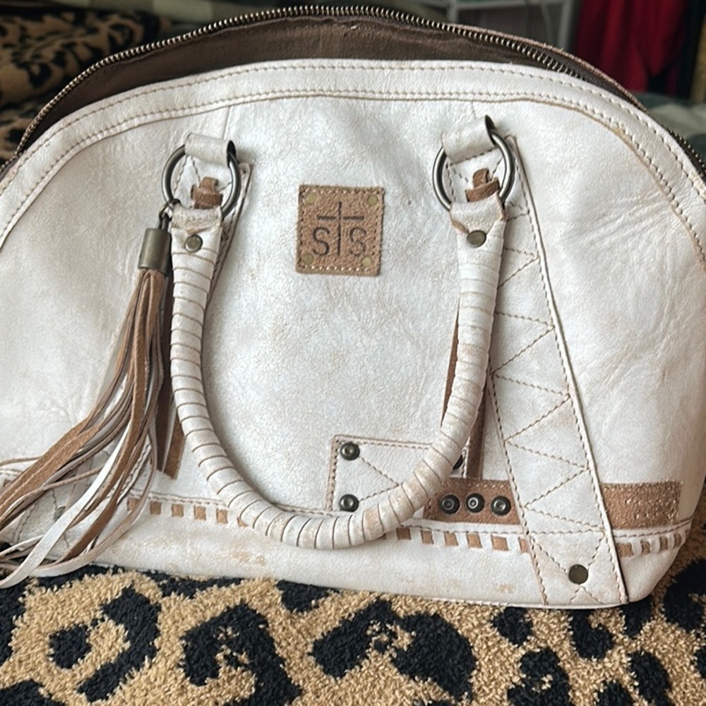 STS Ranchwear Cream and Brown Satchel with Dome Shape